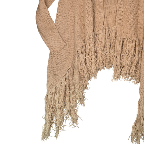 BCBGMaxAzria Cardigan Sweater Women Medium Beige Cotton Blend Fringe Waterfall - Picture 6 of 11